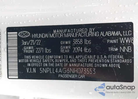 2022 Hyundai Elantra Se z USA, uszkodzony, nr VIN 5NPLL4AG6NH073553